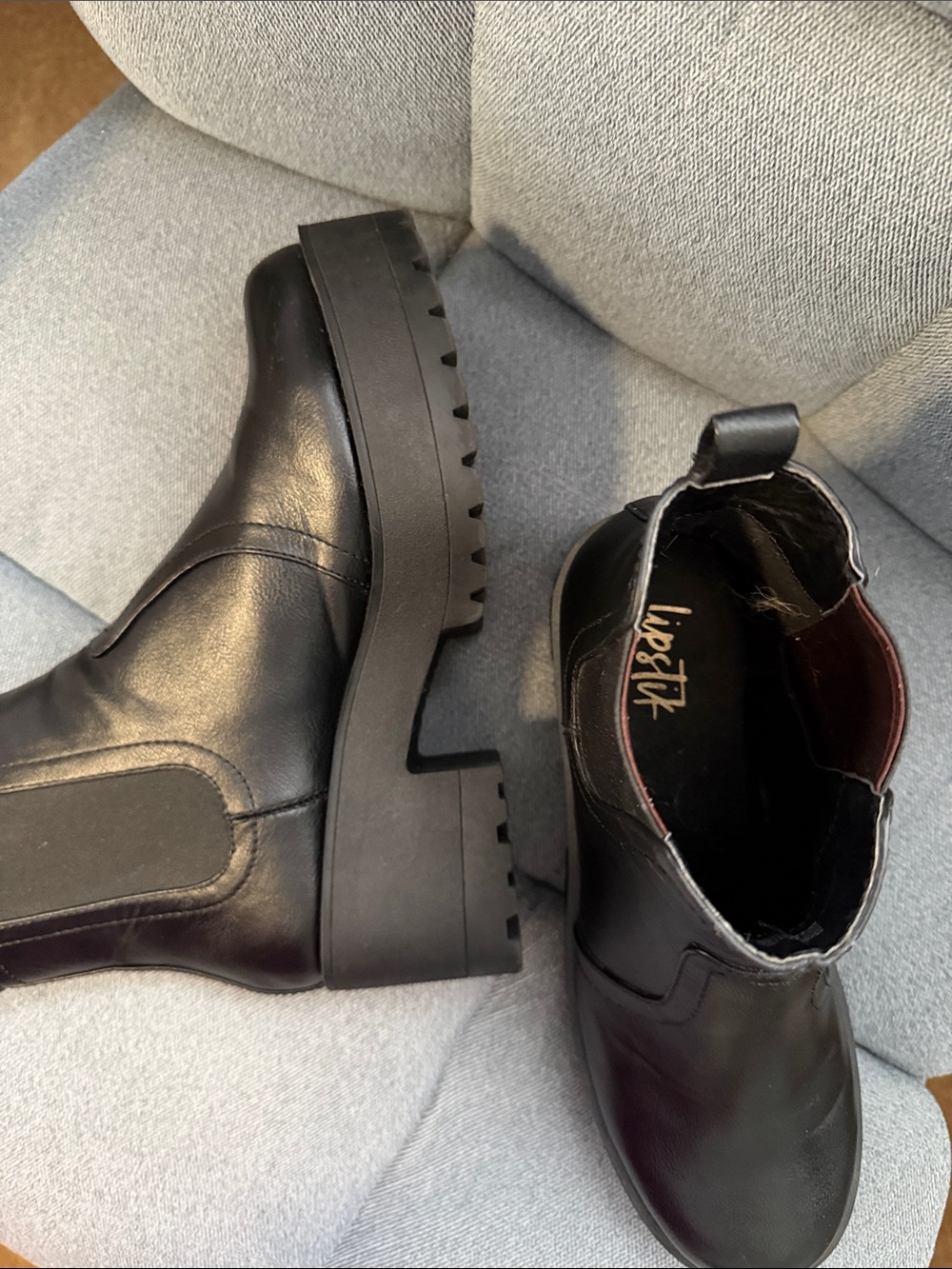 Lipstik Eamon Black Chunky Platform Chelsea Lug Sole Boots - size 10